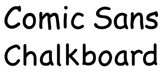 Comparativo das fontes Comic Sans (Microsoft) e Chalkboard (Apple).