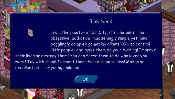 Caixa de diálogo do jogo The Sims escrito em Comic Sans.