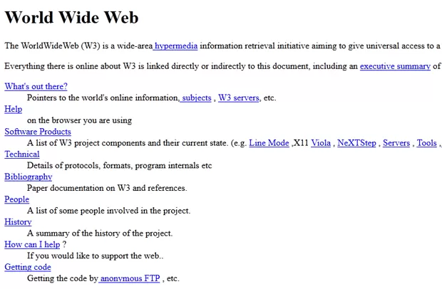 Exemplo de como eram as primeiras páginas na internet para o texto Introdução ao HTML do Clube do Design