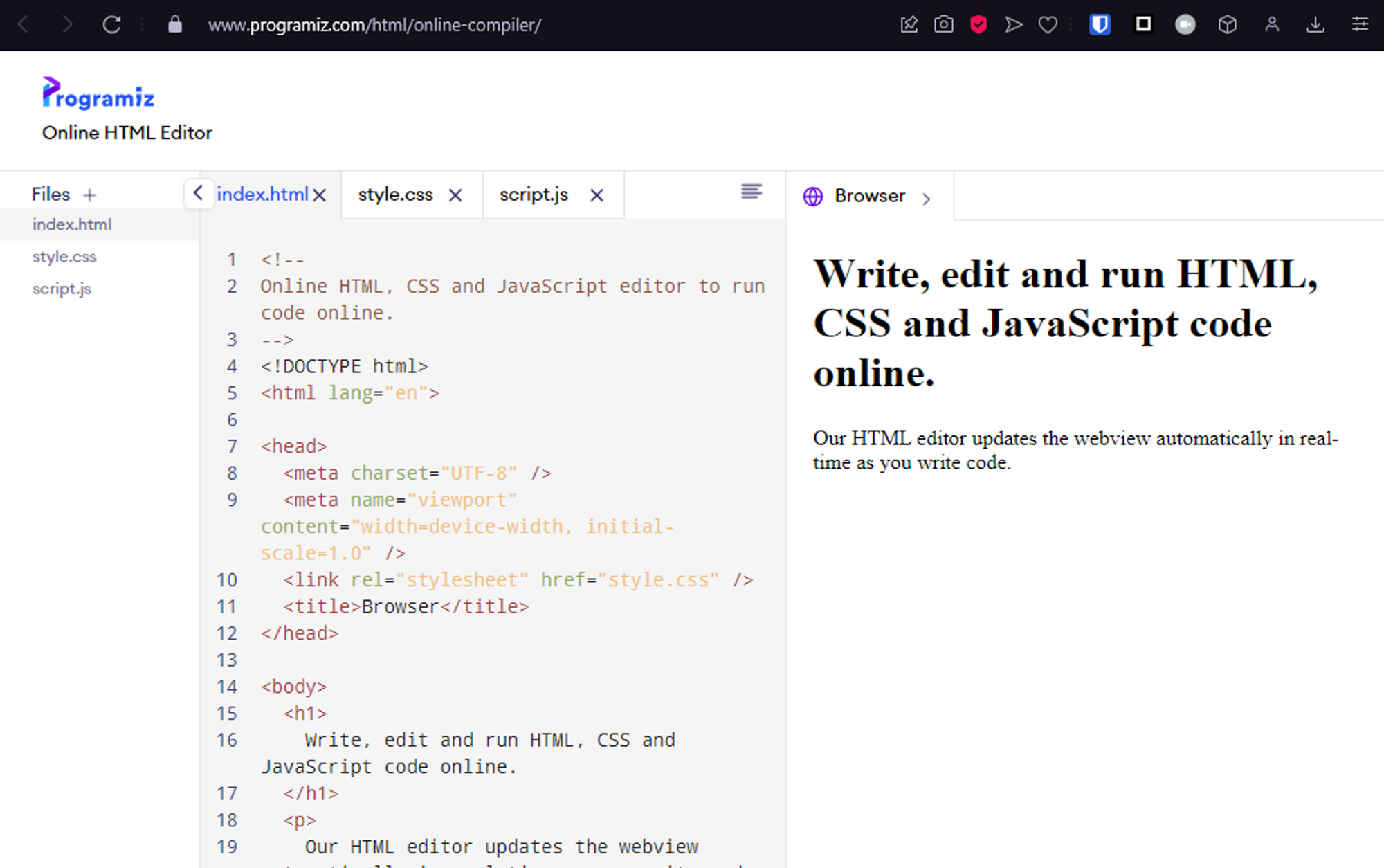 Programiz Online HTML Editor